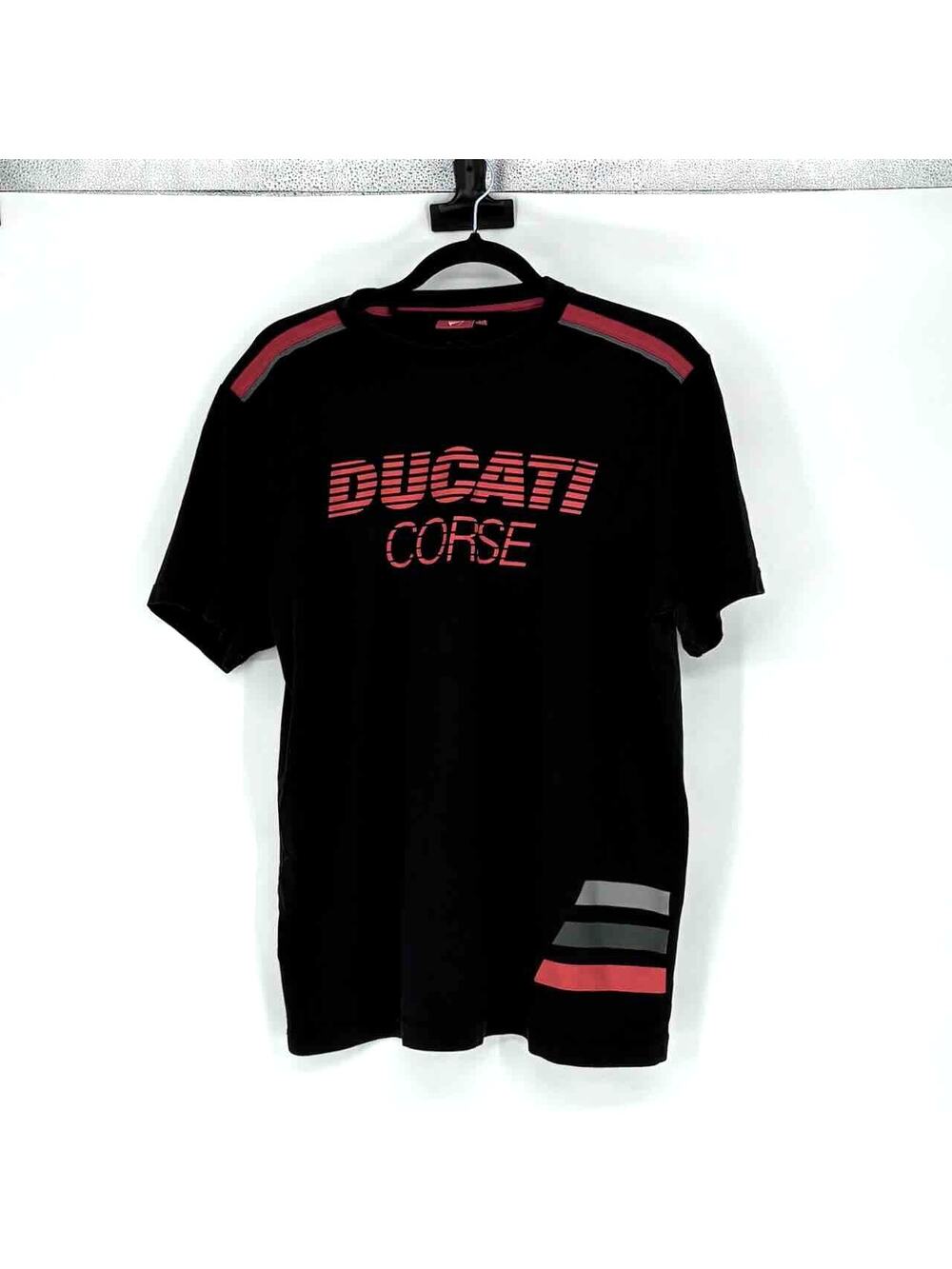 Men's Official Ducati Corse Black Graphic with Stripes Short Sleeve Tee - Size L